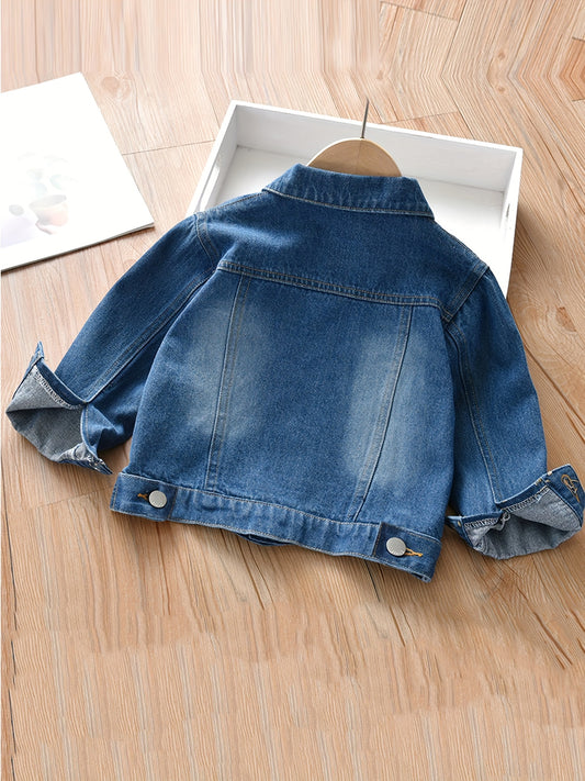 Girls Trendy Denim Jacket - Casual Solid Colors for Spring & Autumn - Lightweight, Comfortable, Stylish Choice for Kid Girls