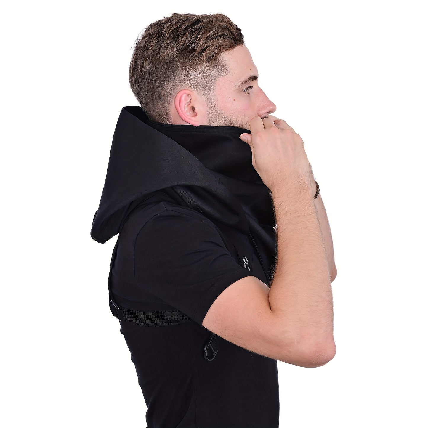 Black Cyberpunk Assassin Hood Scarf - Street Style Acrylic Cloak Hat with Adjustable Straps for Cosplay & Outdoor Adventures