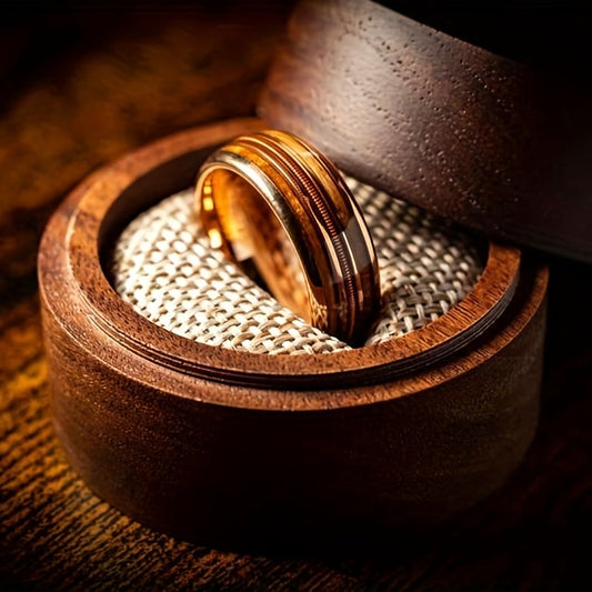 1pc Men's Fashion Guitar String & Whiskey Barrel Shaped Mens Wedding Rose Golden Band, Engagement Anniversary Gift, Titanium Steel Promise Ring For Husband Gift