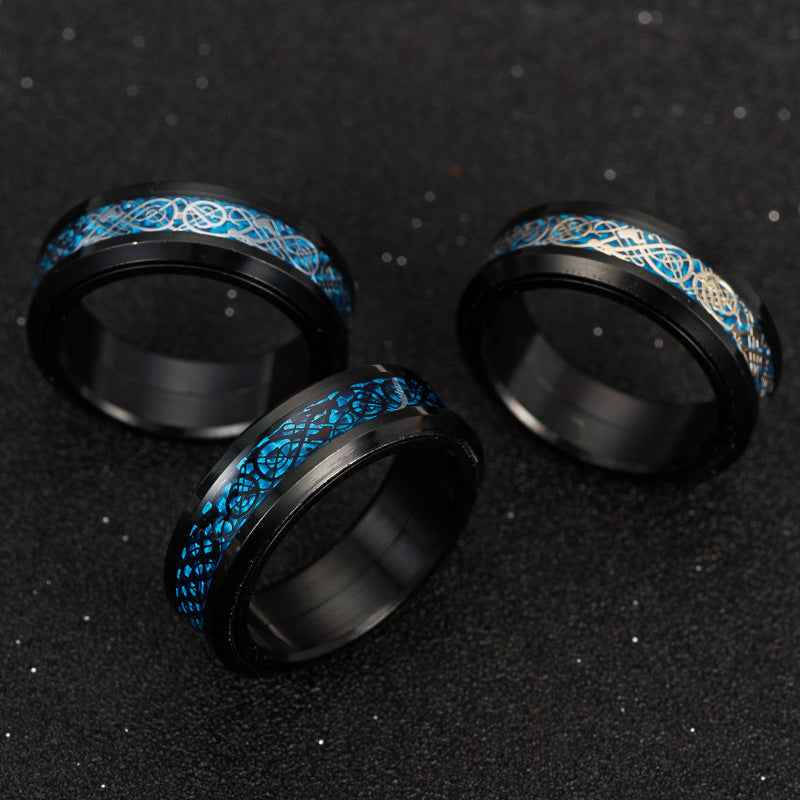 Titanium Steel Rotating Carbon Fiber Dragon Pattern Ring Domineering Men's Rotating Decompression Ring Jewelry - Pedlar's Attic
