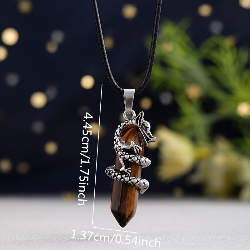 1pc Flying Dragon Pendant Necklace, Synthetic Faux Gemstone, Gun Black Plated, Double Pointed Hexagonal Column, Animal Pattern, Casual Style, February Birthstone, Ideal Gift for Special Occasions, DIY Jewelry for Men and Wome