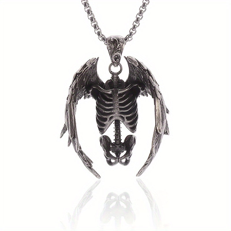 Gothic Wings Grim Reaper Pendant, Skull Necklace For Men, Punk Rock Jewelry Halloween Gift