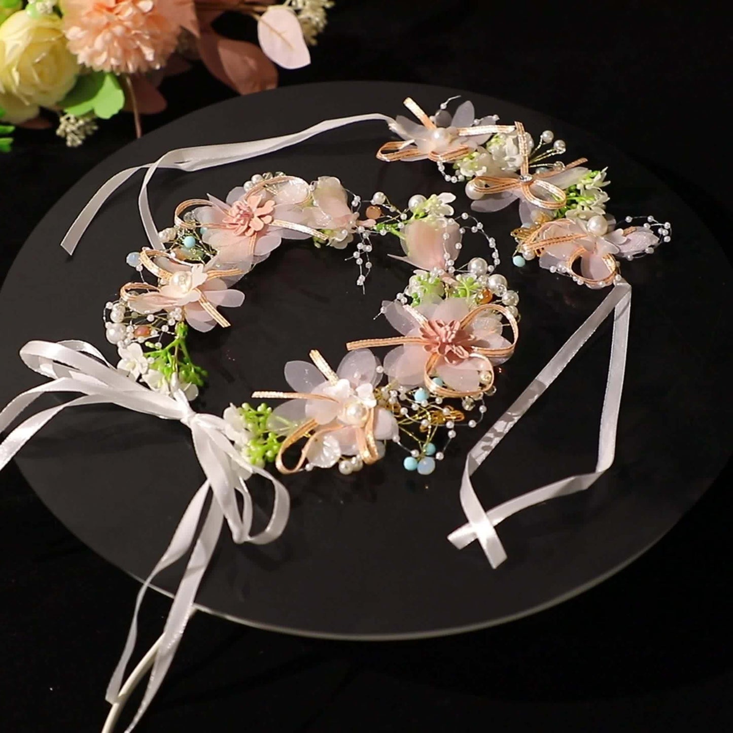 Delicate Butterfly Flower Headband - Handmade Floral Wreath Crown for Flower Girl, Bridal Hair Accessories, Wedding Party Supplies, Soft Fabric, Adjustable One-Size-Fits-All Design