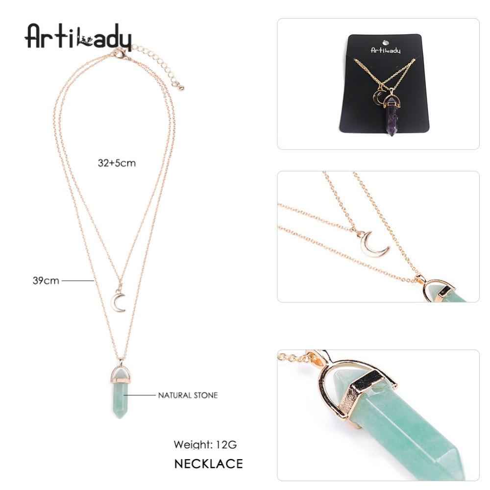 Artilady natural opal stone moon choker necklace stone crystal pendant - Pedlar's Attic