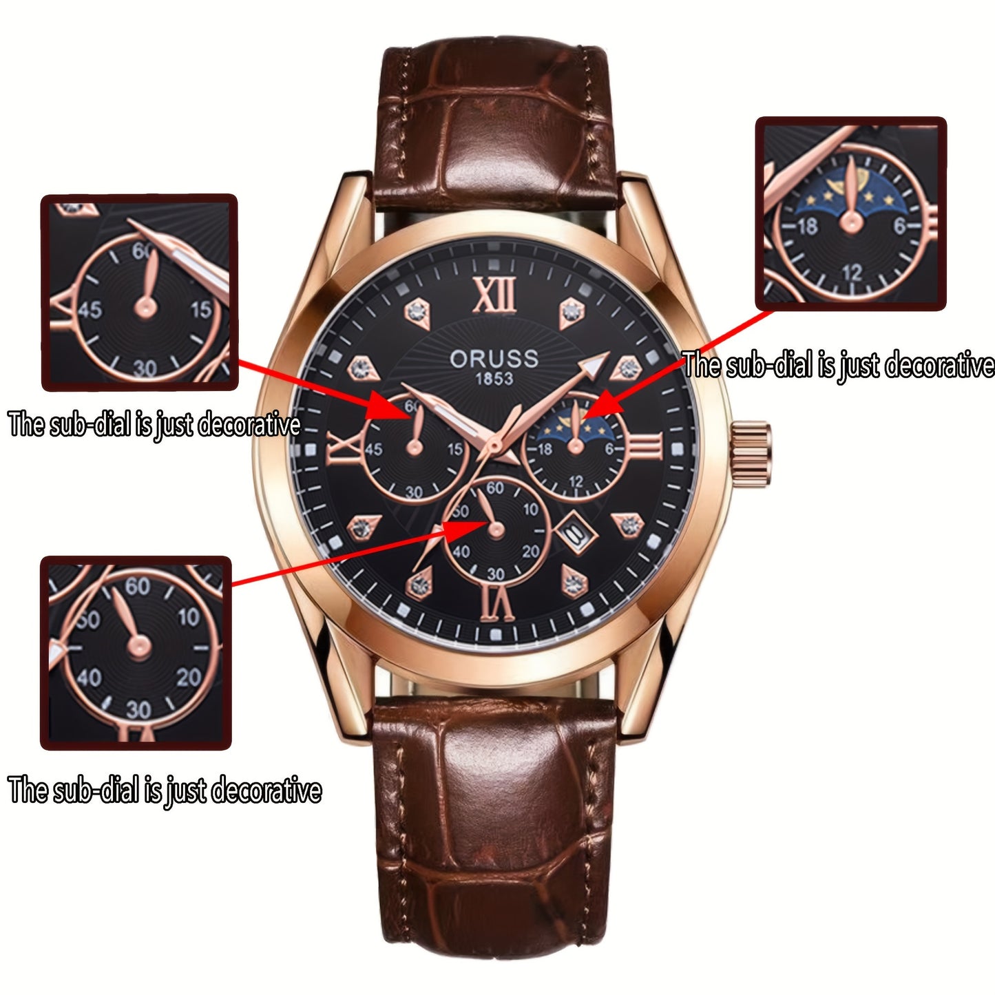 Mens Round Quartz Watch - Funky PU Leather Strap, Non-Waterproof, Electronic Pointer Display, Alloy Case, Ideal Gift for College Gentleman