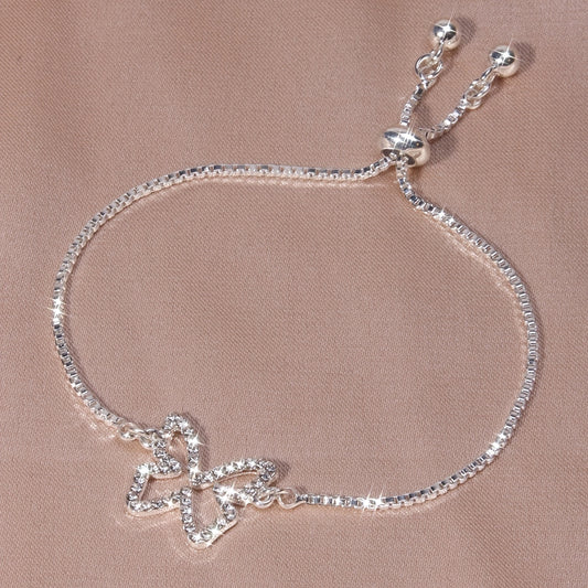 Full Of Shiny Rhinestones Hollow Butterfly Shape Tennis Bracelet Elegant Copper Hand Jewelry Decor