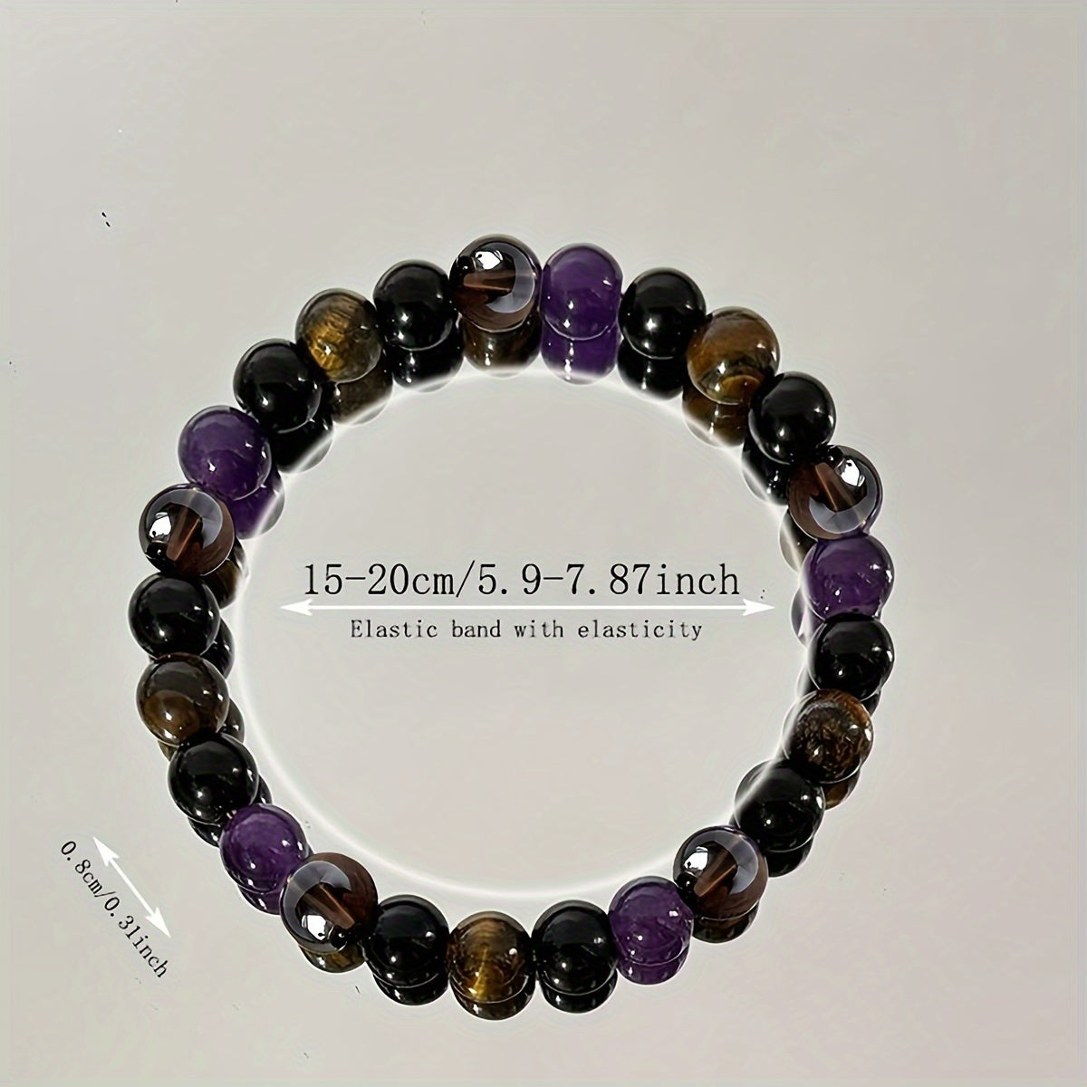 1pc Natural Tiger Eye & Amethyst Beaded Bracelet, Elastic Protection Healing Crystal Bracelet for Men and Women, Energy Balancing Unscented Solid Jewelry Gift