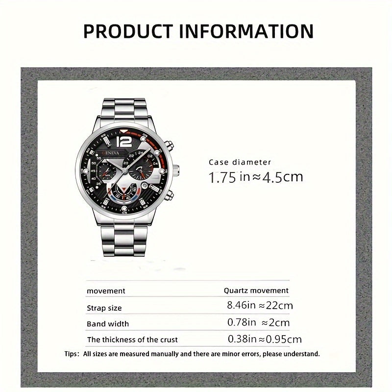 Stylish Mens Stainless Steel Watch - Daily Calendar, Timeless Classic Design - Perfect Gift for Fashion-Conscious Gentlemen