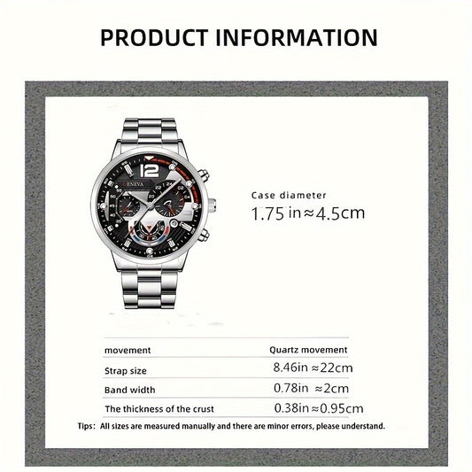 Stylish Mens Stainless Steel Watch - Daily Calendar, Timeless Classic Design - Perfect Gift for Fashion-Conscious Gentlemen