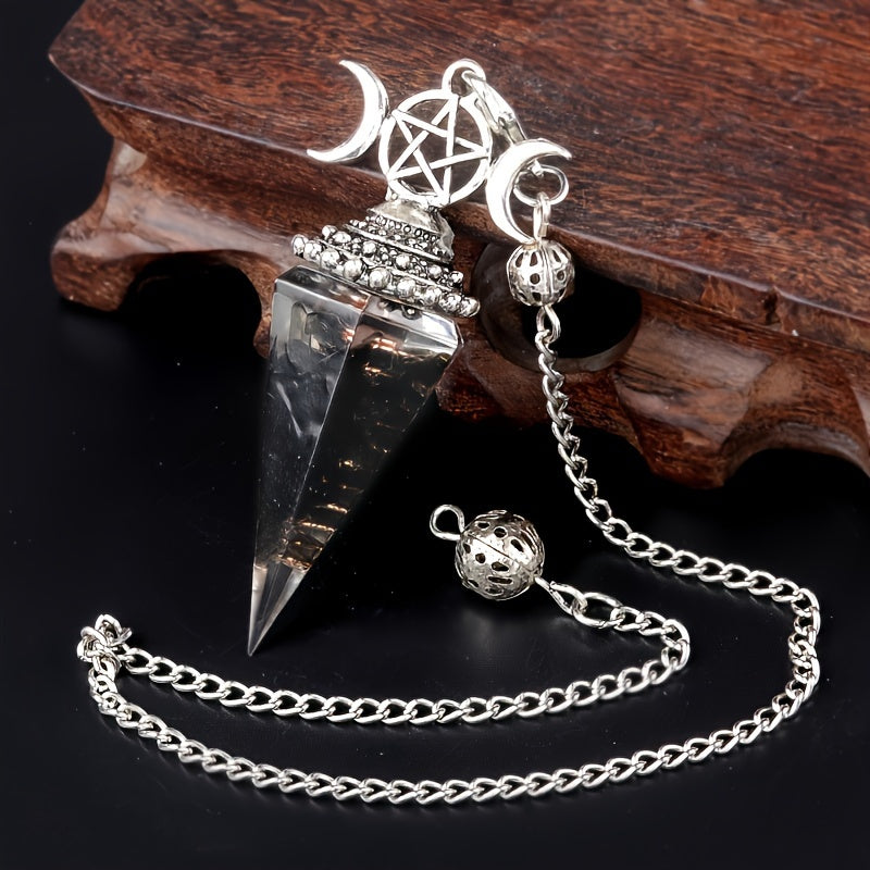 1PC Seven Chakra Gravel Resin Artificial Crystal Pendant, Divination Moon Chakra Hexagonal Cone Pendulum