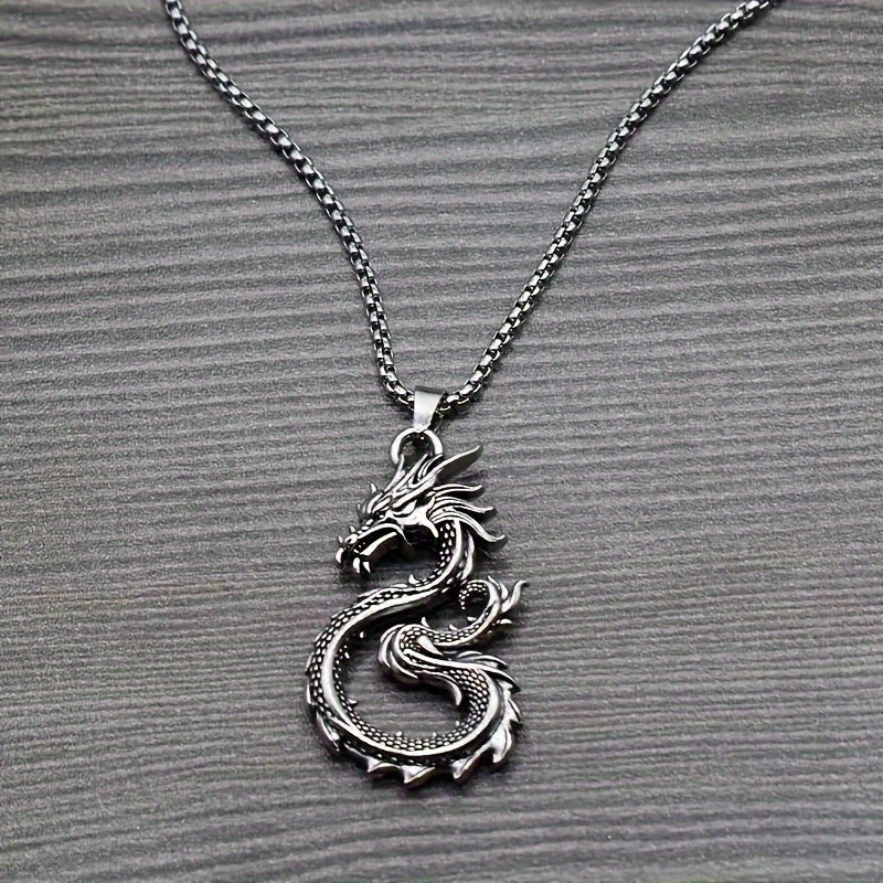 Boys' Creative Dragon Pendant Necklace, Fashion Jewelry Decoration Accessories for Holiday Birthday Party Gifts