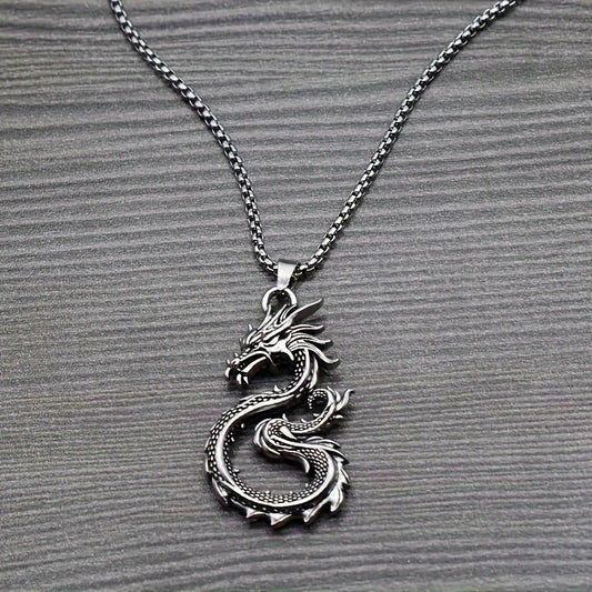 Boys' Creative Dragon Pendant Necklace, Fashion Jewelry Decoration Accessories for Holiday Birthday Party Gifts