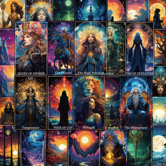 78pcs Fantasy Tarot Card Sticker Set - Matte Finish, Self-Adhesive Decals for Luggage & Laptop, Waterproof Vinyl Stickers, Cartoon Designs for Skateboards, Water Bottles, Scrapbooking, Phone Cases & More - Durable PVC, Perfec