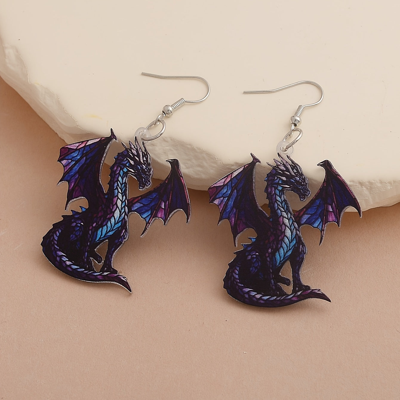 1 Pair of Vibrant Flying Dragon Dangle Earrings for Women - Cute & Whimsical Acrylic Design with Purple & Blue Wings, Perfect for Daily Wear & Vacation, Dragon Earrings