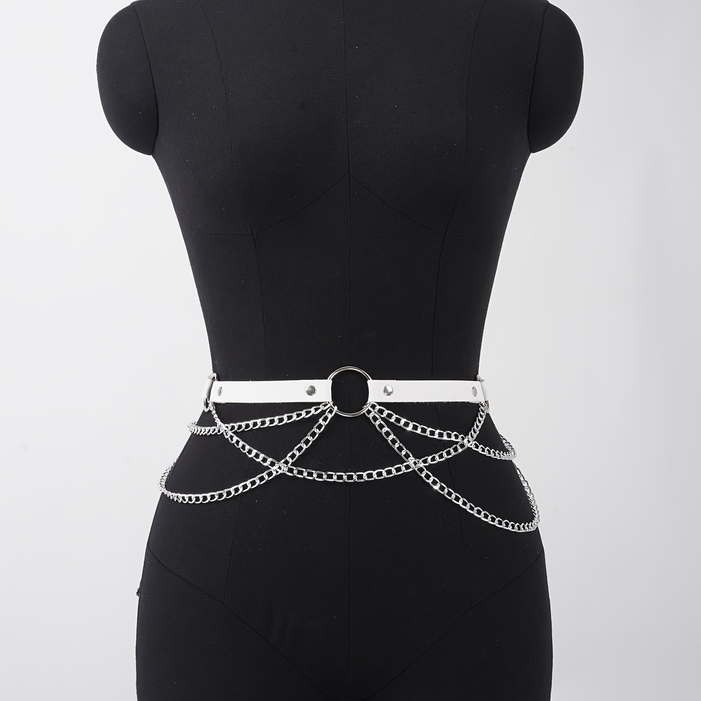 1pc Gothic Black PU Leather Waist Chain Belt With Chain Pendant Adjustable Harness Belt