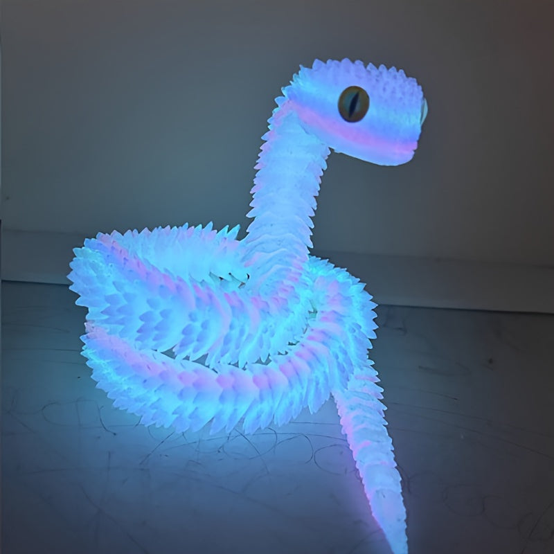 Movable Joint 3D Printed Snake Toy - Home Office Executive Desk Decor, Night Light Rainbow Gift For Friends