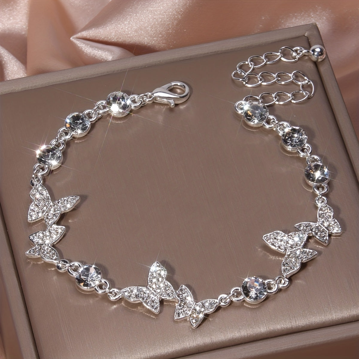 Luxurious Butterfly Shaped Rhinestone Studded Silver Plated Bangle Bracelet - Dazzling Hand Jewelry Gift for Women with Elegant Style - Perfect Accessory for Formal Occasions, Parties, and Daily Wear