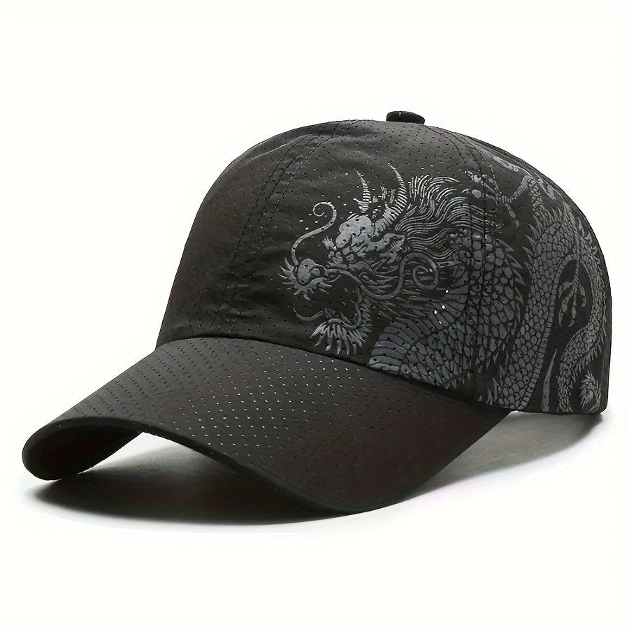Mens Quick Dry Dragon Print Baseball Cap - Perfect for Outdoor Mountaineering and Casual Wear - Breathable, Lightweight, Adjustable, One-Size-Fits-Most Design