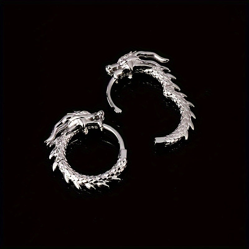 1 Pair Fashionable Punk Dragon Hoop Earrings for Men, Alloy Material with Alloy Ear Needle, Suitable for Daily Wear