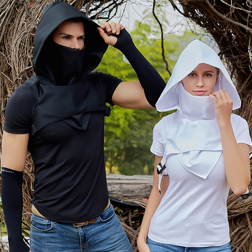 Black Cyberpunk Assassin Hood Scarf - Street Style Acrylic Cloak Hat with Adjustable Straps for Cosplay & Outdoor Adventures
