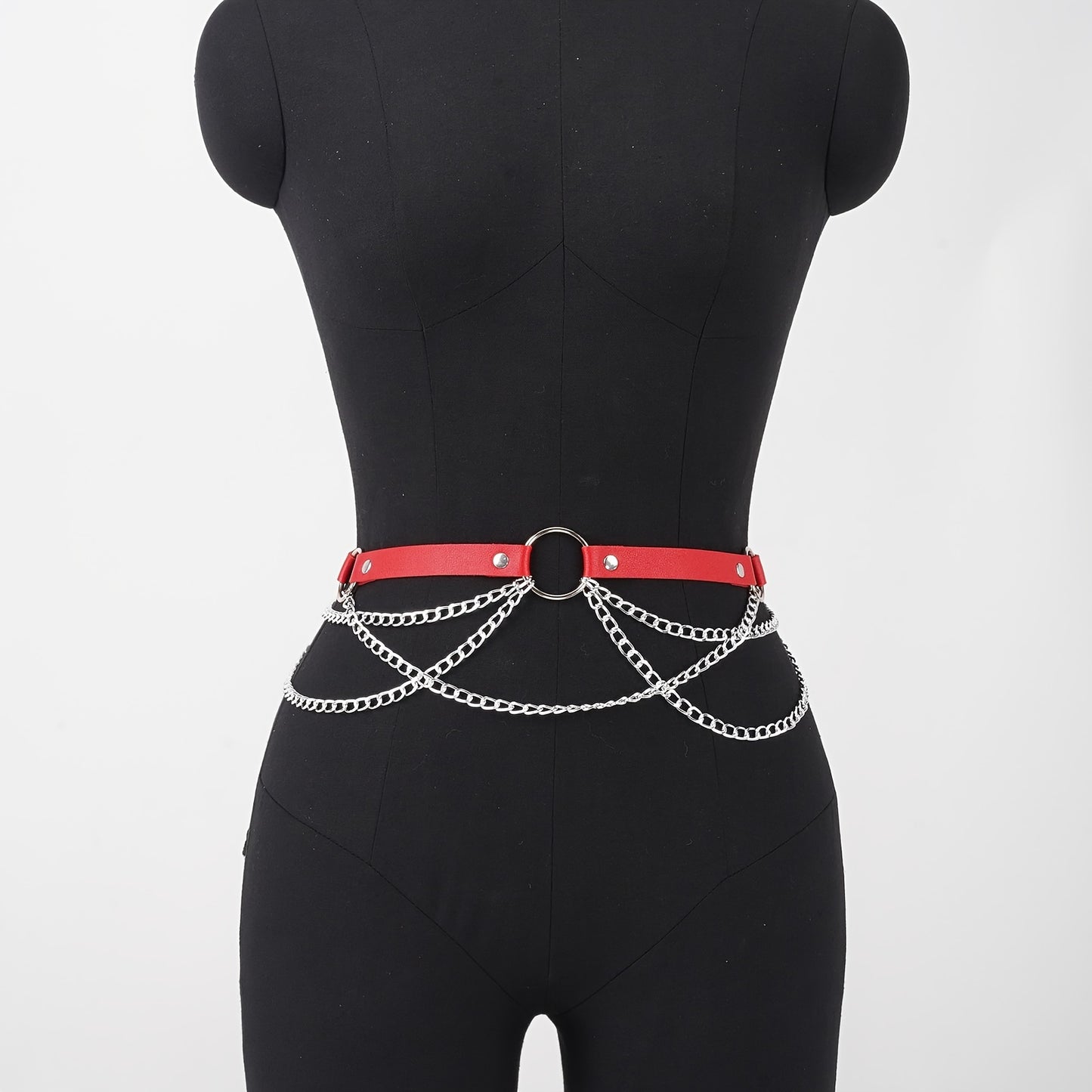 1pc Gothic Black PU Leather Waist Chain Belt With Chain Pendant Adjustable Harness Belt