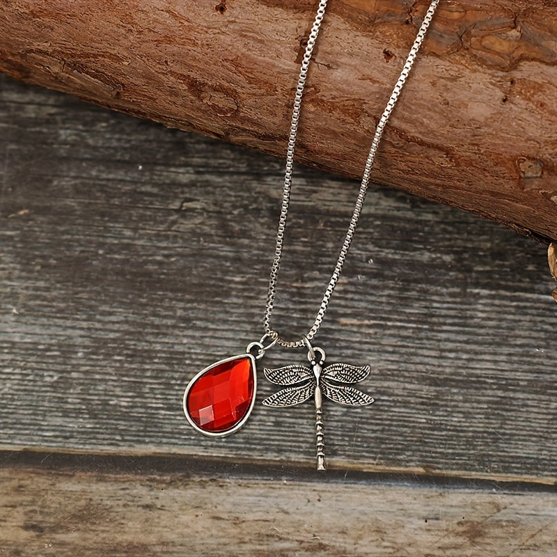 Stunning Dragonfly and Teardrop Zircon Pendant Necklace - Silver Plated Jewelry for a Chic Look