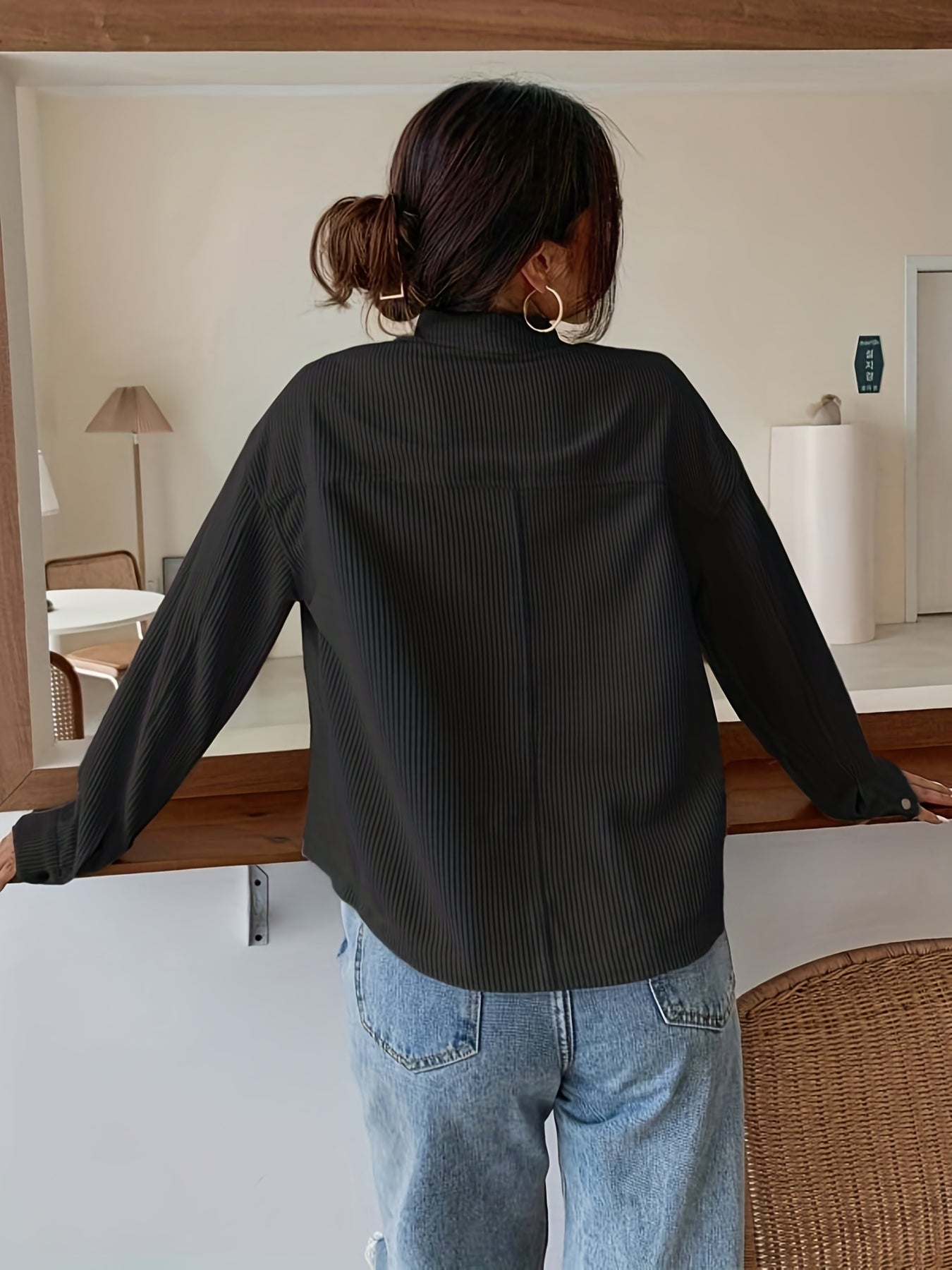 Long Sleeve Corduroy Bomber Jacket - Classic Lapel Collar, Button Front, Single Breasted, Split Sleeve, Regular Fit - Perfect for Weekend Casual, Spring/Fall Season