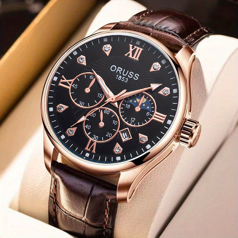 Mens Round Quartz Watch - Funky PU Leather Strap, Non-Waterproof, Electronic Pointer Display, Alloy Case, Ideal Gift for College Gentleman