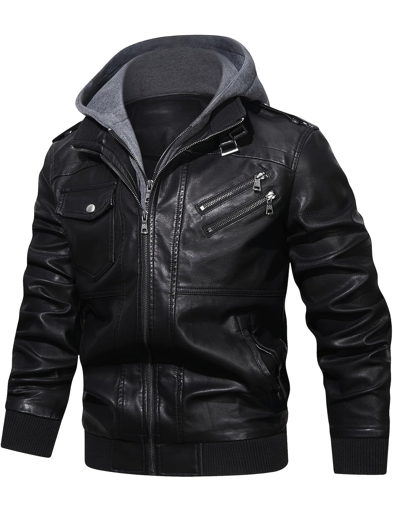Men's Premium Hooded Jacket - Black, Regular Fit, Polyester Lining, Zip-Up, Multiple Pockets, Easy Care, Long Sleeve, Casual Style