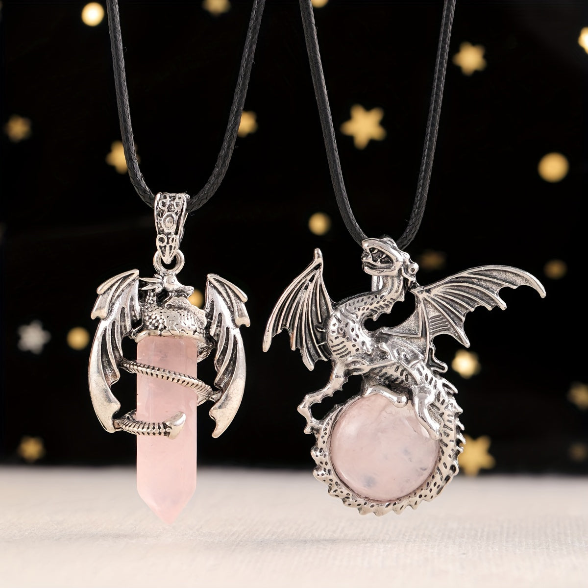 2pcs/set Synthetic Crystal Dragon Necklace Pendants for Men And Women, Retro Cool Artificial Elf Stone Pendants, Christmas, Easter, Flying Dragon Pendant Gift Set