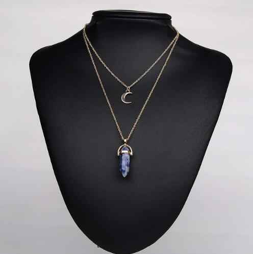 Artilady natural opal stone moon choker necklace stone crystal pendant - Pedlar's Attic