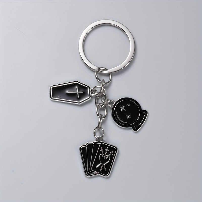 Alloy Keychains With Black Magic Book, Fashionable Accessories Keyring, Versatile Bag & Car Key Accessory, Ideal For Birthday & Anniversary