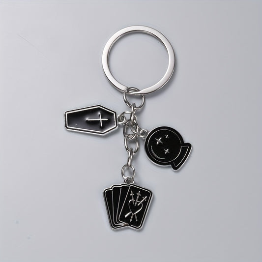 Alloy Keychains With Black Magic Book, Fashionable Accessories Keyring, Versatile Bag & Car Key Accessory, Ideal For Birthday & Anniversary