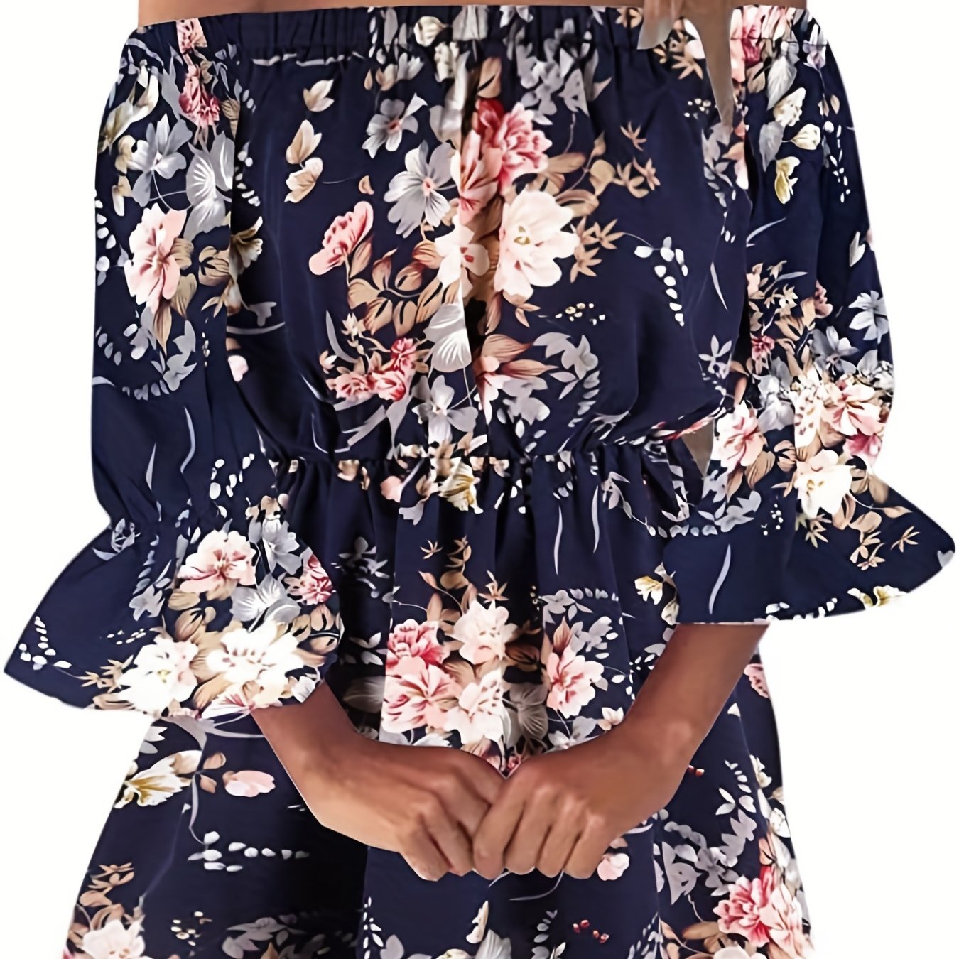 Elegant Summer Boho Dress - Off-Shoulder Leaf Print with Sexy Backless Cut & Playful Ruffles, Durable & Comfort Fit