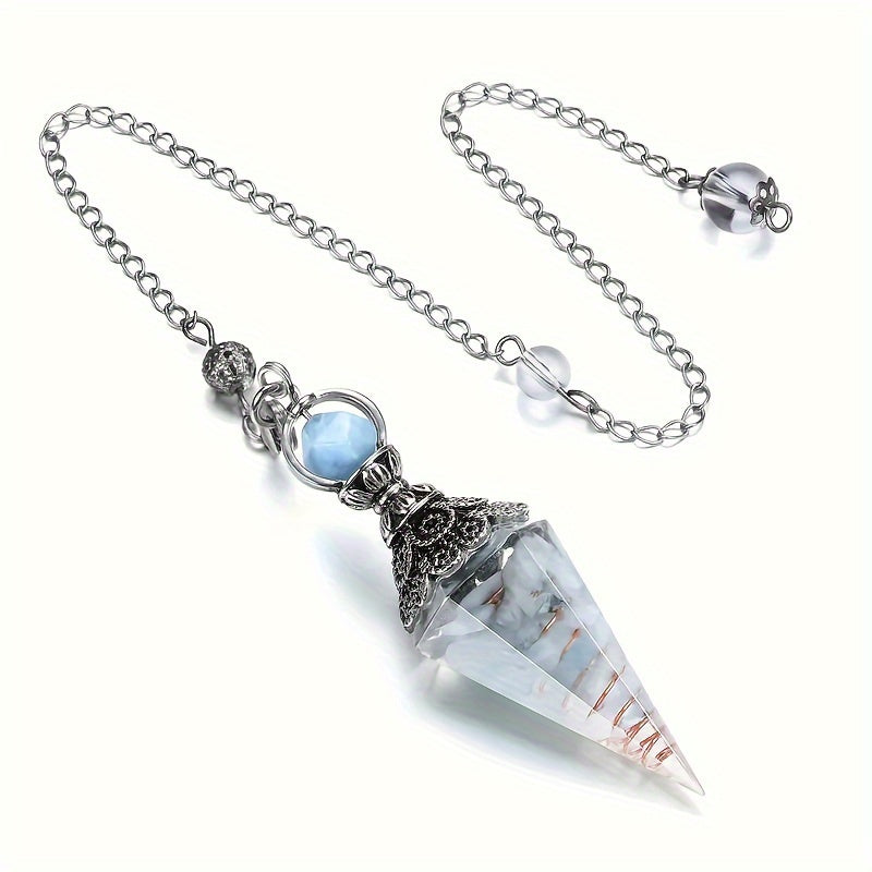 1pc Natural Crystal, Amethyst Dowsing Pendulum, 6 Faceted Hexagonal Pointed Cone Resin Pendant For Divination