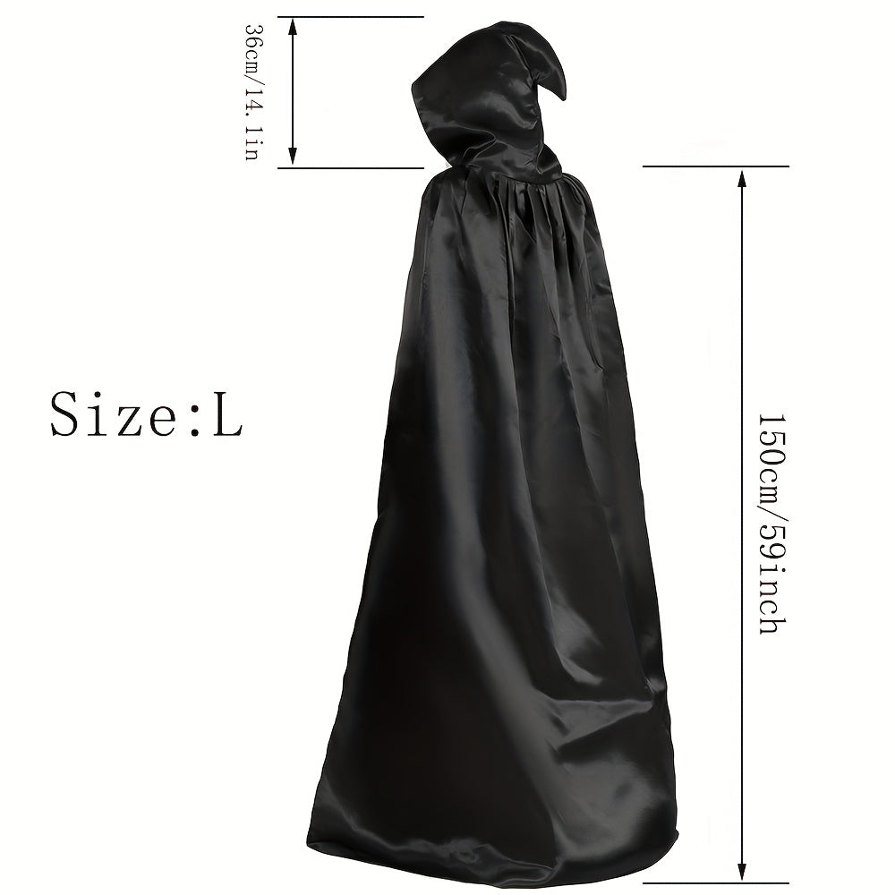 1pc Black Hooded Cloak - Witch Cosplay Accessories, Costumes Masquerade, Family Celebration Decor - Polyester - For Halloween, Cosplay, Parties - Perfect Gift for Costume Lovers & Halloween Enthusiasts
