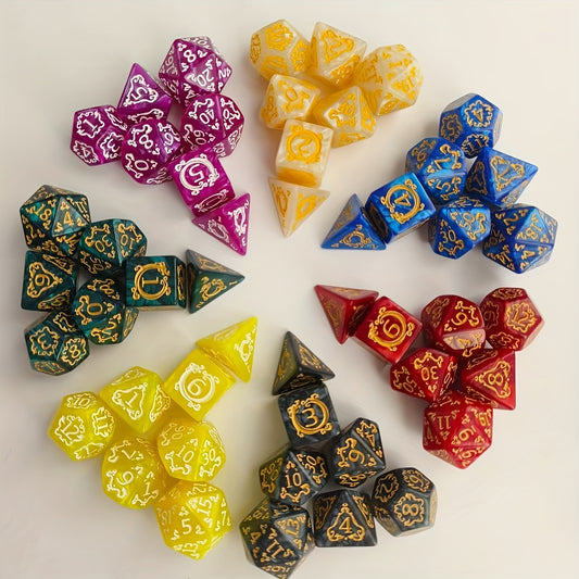 Polyhedral Dragon Pattern Dice Set for DND - Acrylic 7-Piece RPG Dice Set, Hexahedron Shape, Ideal for Role-Playing Luck-Based Games, Suitable for Ages 14+