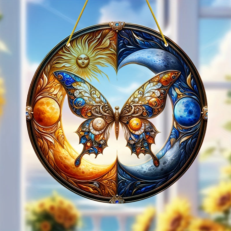 Sun and Moon Butterfly Suncatcher, 8"x8" Yin Yang Acrylic Sun Catcher, Fantasy Gift for Mom, Family, Lover, Friends, Room, Bedroom, Living Room Decor, Suitable for Outdoor Garden Patio