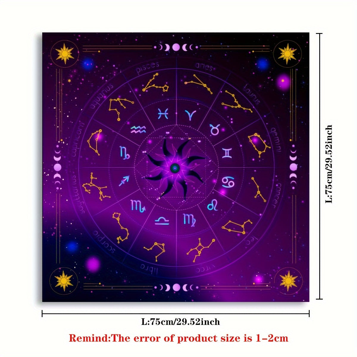 1pc, Twelve Constellations Tarot Astrology Cloth, Sun, Starlight, Altar Cloth, Witch Home Decoration Background Cloth.Gathering Board Game Card Pad