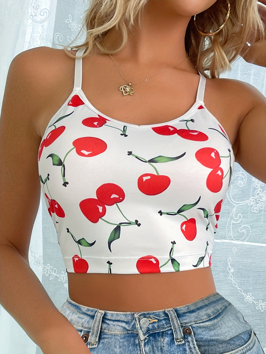 Cherry Cami Crop Top - Mesh Butterfly Embroidery - Women's Lingerie & Underwear - For Women - Sexy & Stylish - Perfect Gift for Her