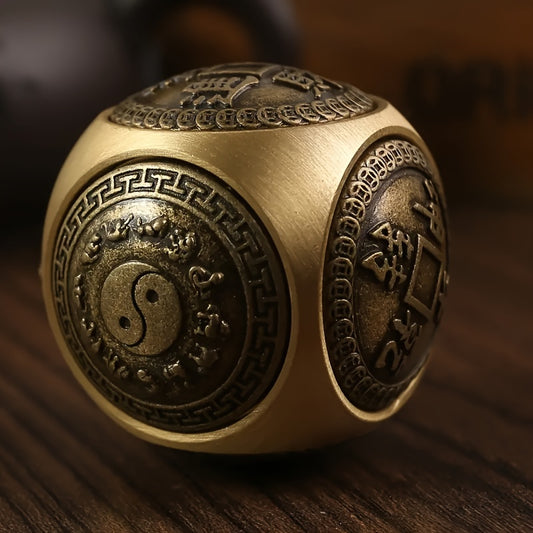 [Six-Sided Rotating Ball Charm] Elegant Brass Six-Sided Rotating Ball - Relax & Wealth Attraction, Handheld Feng Shui Lucky Charm with Yin Yang & Taihang Cypress Design, Ideal High-End Gift