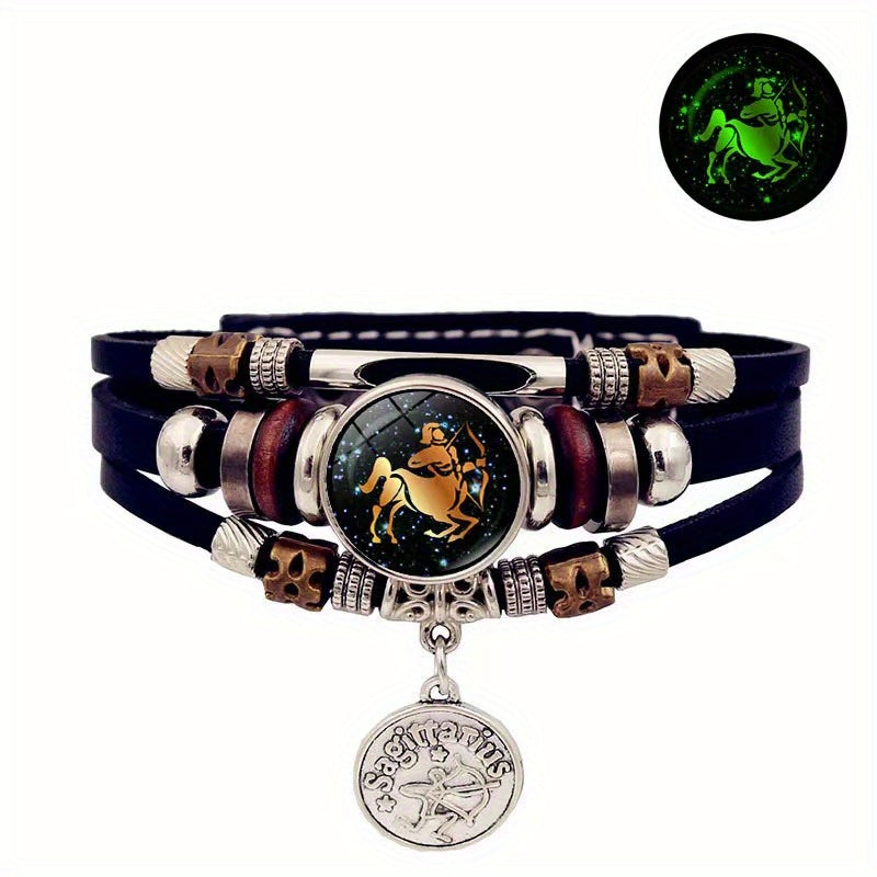 1pc 12 Zodiac Luminous Leather Bracelet Men Women Handmade Multilayer Beaded Bracelet Creative Hand Jewelry Bracelet Party Birthday Favors