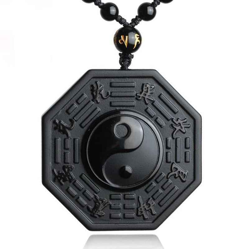 Black Obsidian Yin Yang Necklace - Chinese BAGUA Pendant for Men & Women - Balance & Harmony in Style - Pedlar's Attic