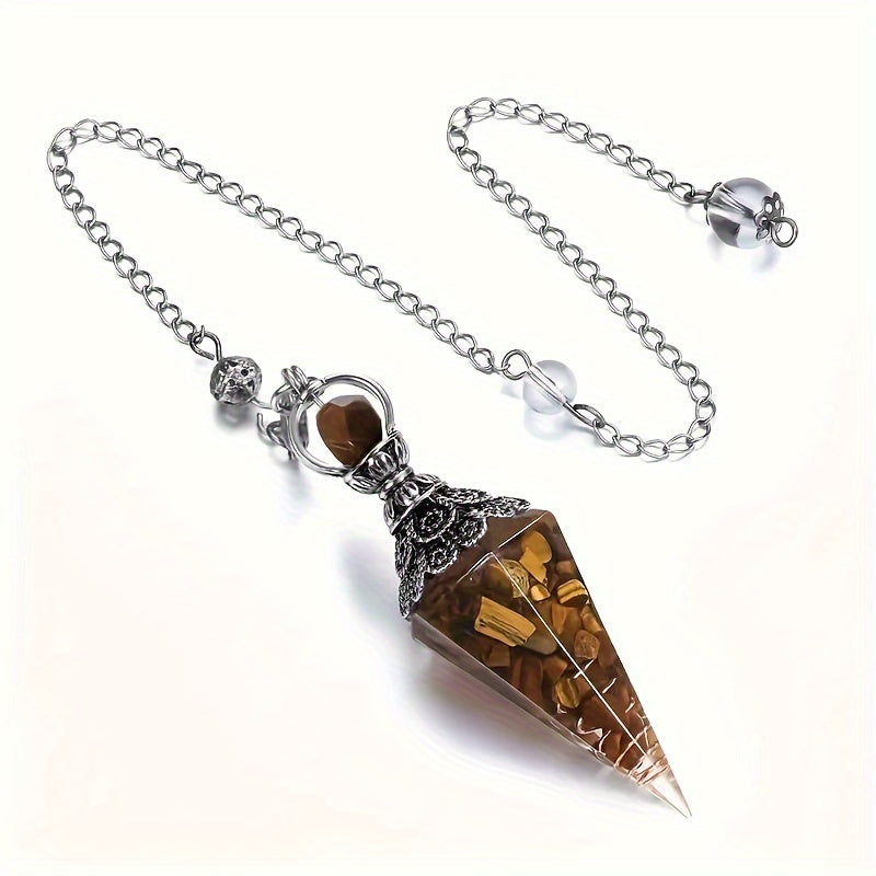 1pc Natural Crystal, Amethyst Dowsing Pendulum, 6 Faceted Hexagonal Pointed Cone Resin Pendant For Divination