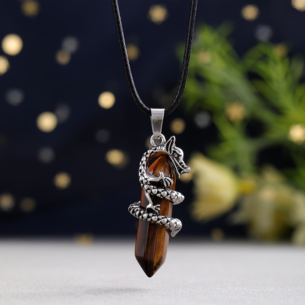 1pc Flying Dragon Pendant Necklace, Synthetic Faux Gemstone, Gun Black Plated, Double Pointed Hexagonal Column, Animal Pattern, Casual Style, February Birthstone, Ideal Gift for Special Occasions, DIY Jewelry for Men and Wome