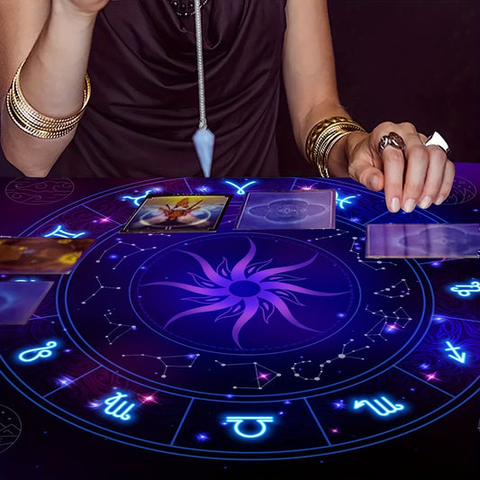 1pc, Twelve Constellations Tarot Astrology Cloth, Sun, Starlight, Altar Cloth, Witch Home Decoration Background Cloth.Gathering Board Game Card Pad