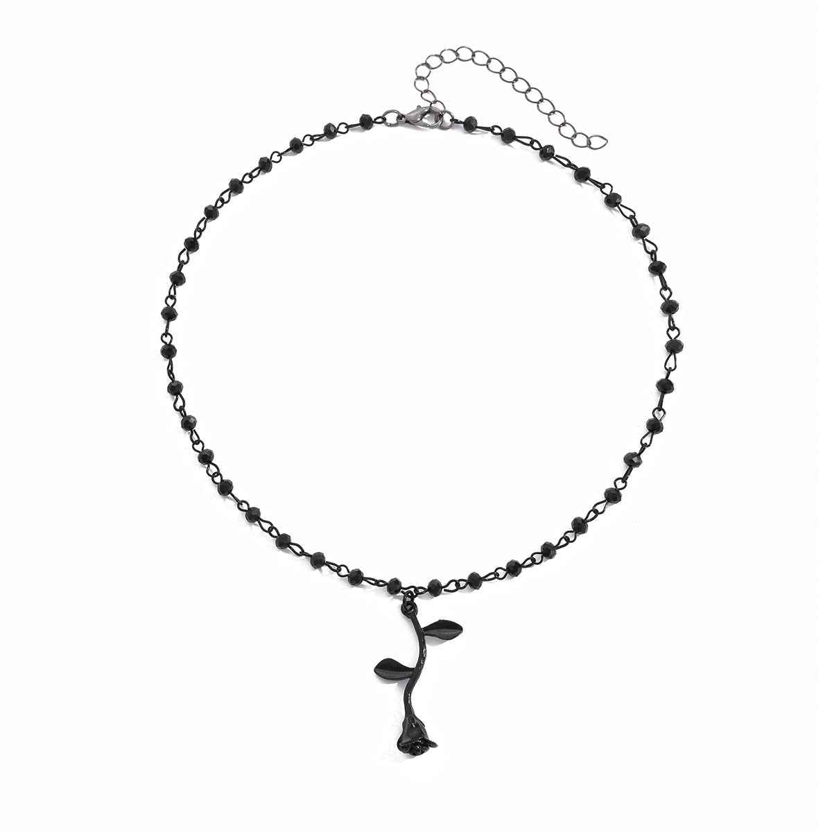 Fashionable rose bead necklace with dark crystal beads and collarbone chain - Pedlar's Attic