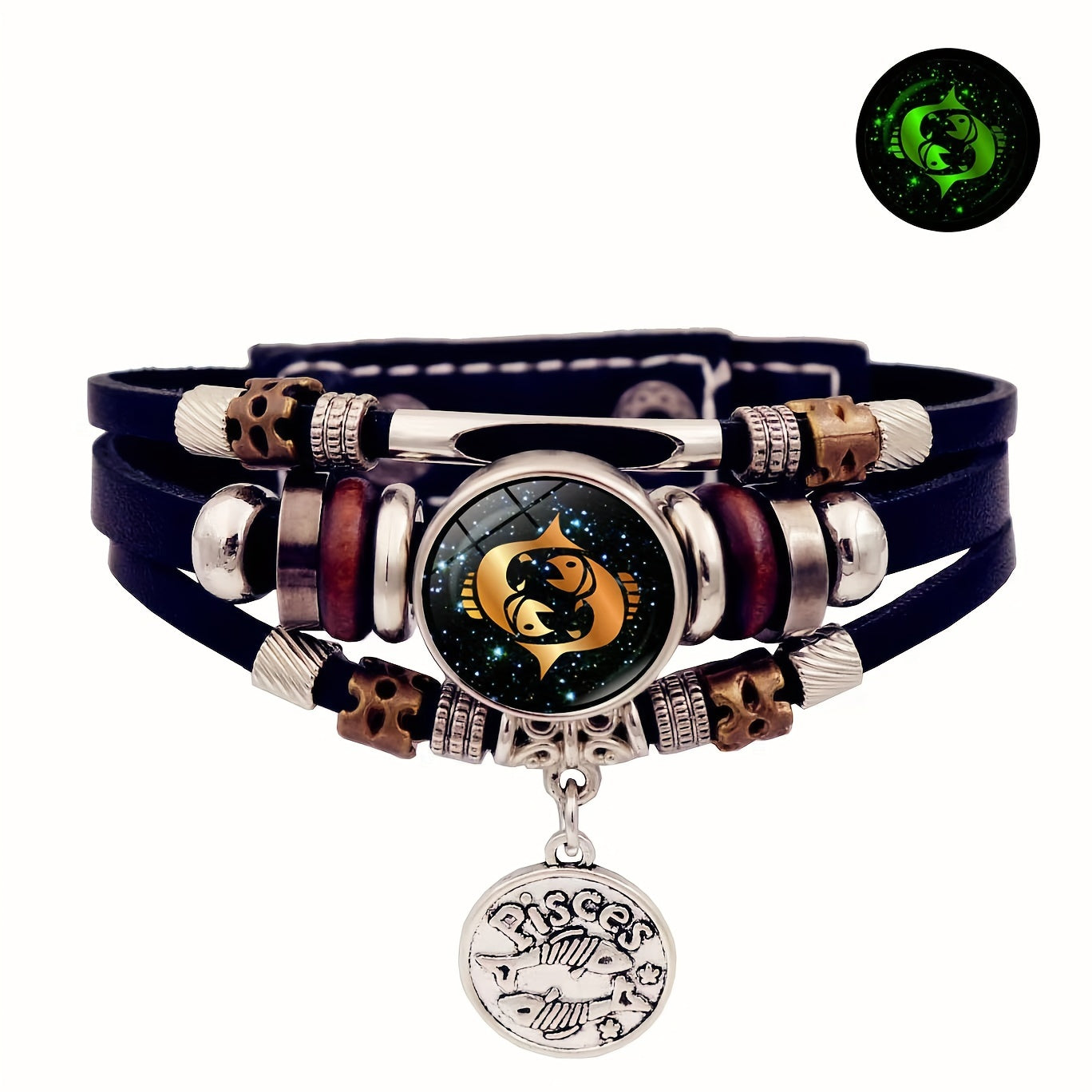 1pc 12 Zodiac Luminous Leather Bracelet Men Women Handmade Multilayer Beaded Bracelet Creative Hand Jewelry Bracelet Party Birthday Favors