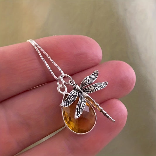 Stunning Dragonfly and Teardrop Zircon Pendant Necklace - Silver Plated Jewelry for a Chic Look