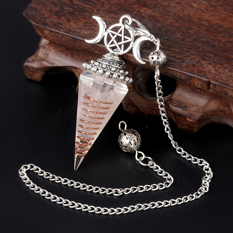 1PC Seven Chakra Gravel Resin Artificial Crystal Pendant, Divination Moon Chakra Hexagonal Cone Pendulum